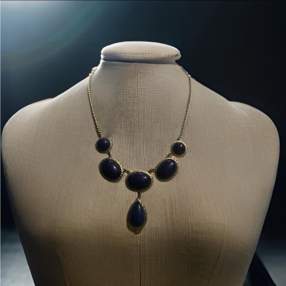 Vintage Classic Y Drop oval-shaped faux sapphire Chunky Statement Boho Baubles
